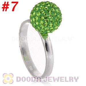10mm Green Czech Crystal Ball 925 Sterling Silver Rings Wholesale
