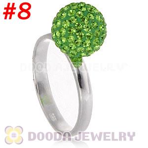 10mm Green Czech Crystal Ball 925 Sterling Silver Rings Wholesale