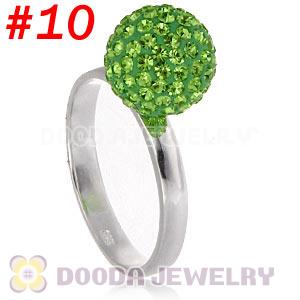 10mm Green Czech Crystal Ball 925 Sterling Silver Rings Wholesale