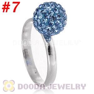 10mm Blue Czech Crystal Ball 925 Sterling Silver Rings Wholesale