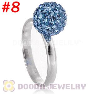 10mm Blue Czech Crystal Ball 925 Sterling Silver Rings Wholesale