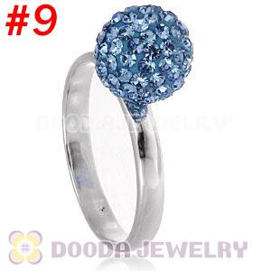 10mm Blue Czech Crystal Ball 925 Sterling Silver Rings Wholesale