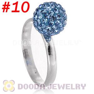 10mm Blue Czech Crystal Ball 925 Sterling Silver Rings Wholesale