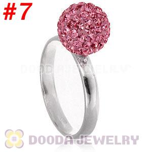 10mm Pink Czech Crystal Ball 925 Sterling Silver Rings Wholesale