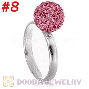 10mm Pink Czech Crystal Ball 925 Sterling Silver Rings Wholesale