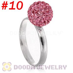 10mm Pink Czech Crystal Ball 925 Sterling Silver Rings Wholesale