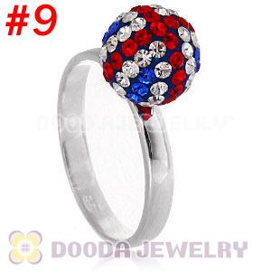 10mm Czech Crystal Ball 925 Sterling Silver Rings Wholesale