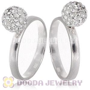 8mm White Czech Crystal Ball 925 Sterling Silver Rings Wholesale