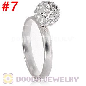 8mm White Czech Crystal Ball 925 Sterling Silver Rings Wholesale