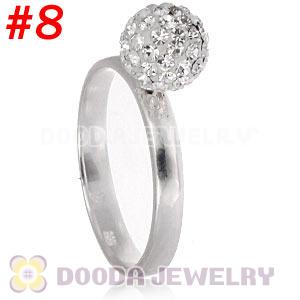 8mm White Czech Crystal Ball 925 Sterling Silver Rings Wholesale