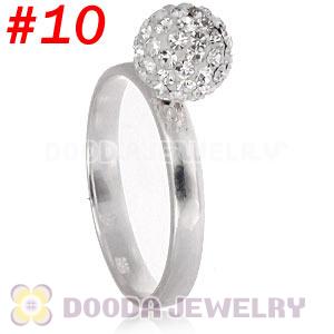8mm White Czech Crystal Ball 925 Sterling Silver Rings Wholesale