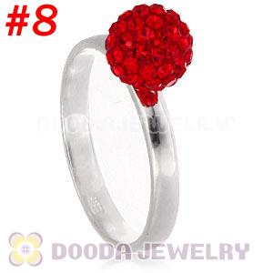 8mm Red Czech Crystal Ball 925 Sterling Silver Rings Wholesale