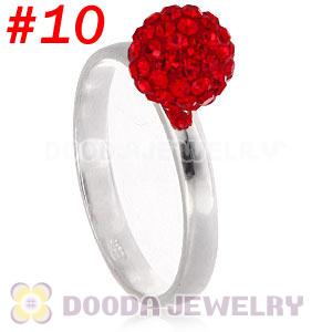 8mm Red Czech Crystal Ball 925 Sterling Silver Rings Wholesale