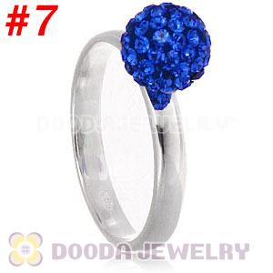 8mm Blue Czech Crystal Ball 925 Sterling Silver Rings Wholesale