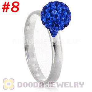 8mm Blue Czech Crystal Ball 925 Sterling Silver Rings Wholesale