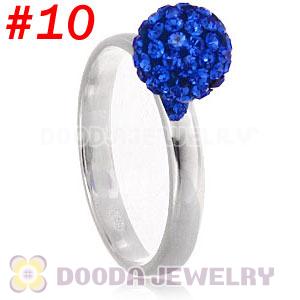 8mm Blue Czech Crystal Ball 925 Sterling Silver Rings Wholesale