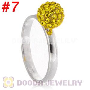 8mm Yellow Czech Crystal Ball 925 Sterling Silver Rings Wholesale