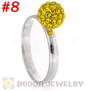 8mm Yellow Czech Crystal Ball 925 Sterling Silver Rings Wholesale