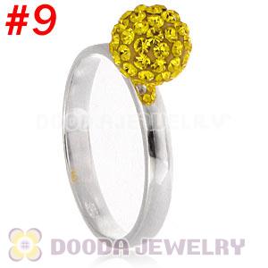 8mm Yellow Czech Crystal Ball 925 Sterling Silver Rings Wholesale