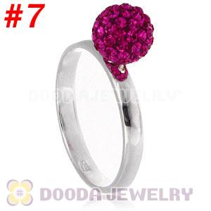 8mm Fushia Czech Crystal Ball 925 Sterling Silver Rings Wholesale