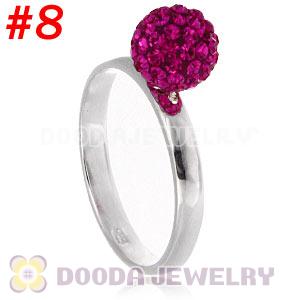 8mm Fushia Czech Crystal Ball 925 Sterling Silver Rings Wholesale