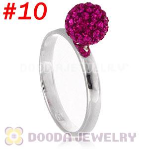 8mm Fushia Czech Crystal Ball 925 Sterling Silver Rings Wholesale