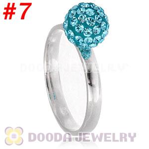 8mm Cyan Czech Crystal Ball 925 Sterling Silver Rings Wholesale