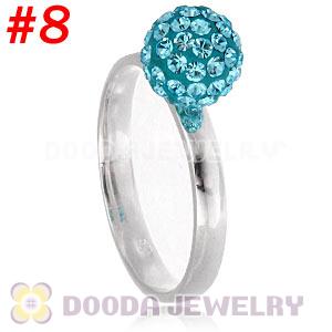 8mm Cyan Czech Crystal Ball 925 Sterling Silver Rings Wholesale