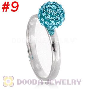 8mm Cyan Czech Crystal Ball 925 Sterling Silver Rings Wholesale