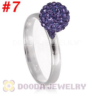 8mm Purple Czech Crystal Ball 925 Sterling Silver Rings Wholesale