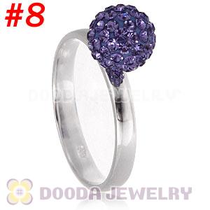 8mm Purple Czech Crystal Ball 925 Sterling Silver Rings Wholesale