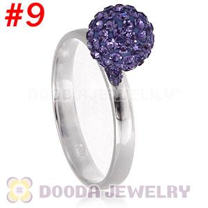 8mm Purple Czech Crystal Ball 925 Sterling Silver Rings Wholesale