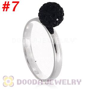 8mm Black Czech Crystal Ball 925 Sterling Silver Rings Wholesale