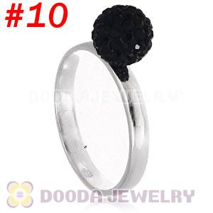 8mm Black Czech Crystal Ball 925 Sterling Silver Rings Wholesale