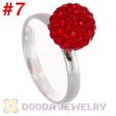 10mm Red Czech Crystal Ball 925 Sterling Silver Rings Wholesale