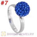 10mm Blue Czech Crystal Ball 925 Sterling Silver Rings Wholesale