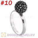 10mm Grey Czech Crystal Ball 925 Sterling Silver Rings Wholesale