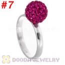 10mm Fushia Czech Crystal Ball 925 Sterling Silver Rings Wholesale
