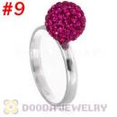 10mm Fushia Czech Crystal Ball 925 Sterling Silver Rings Wholesale