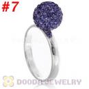 10mm Purple Czech Crystal Ball 925 Sterling Silver Rings Wholesale