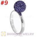 10mm Purple Czech Crystal Ball 925 Sterling Silver Rings Wholesale