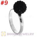 10mm Black Czech Crystal Ball 925 Sterling Silver Rings Wholesale