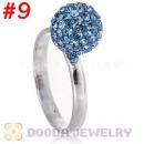 10mm Blue Czech Crystal Ball 925 Sterling Silver Rings Wholesale