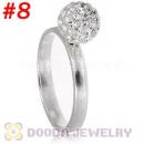 8mm White Czech Crystal Ball 925 Sterling Silver Rings Wholesale