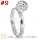 8mm White Czech Crystal Ball 925 Sterling Silver Rings Wholesale
