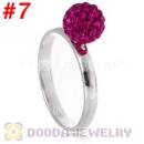8mm Fushia Czech Crystal Ball 925 Sterling Silver Rings Wholesale