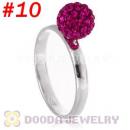 8mm Fushia Czech Crystal Ball 925 Sterling Silver Rings Wholesale