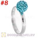 8mm Cyan Czech Crystal Ball 925 Sterling Silver Rings Wholesale