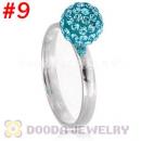 8mm Cyan Czech Crystal Ball 925 Sterling Silver Rings Wholesale