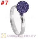 8mm Purple Czech Crystal Ball 925 Sterling Silver Rings Wholesale